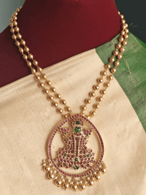 Thamrai lakshmi (Ruby) with double line ball chain