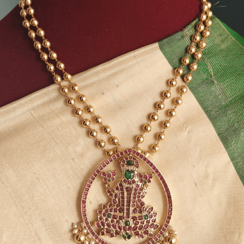 Thamrai lakshmi (Ruby) with double line ball chain