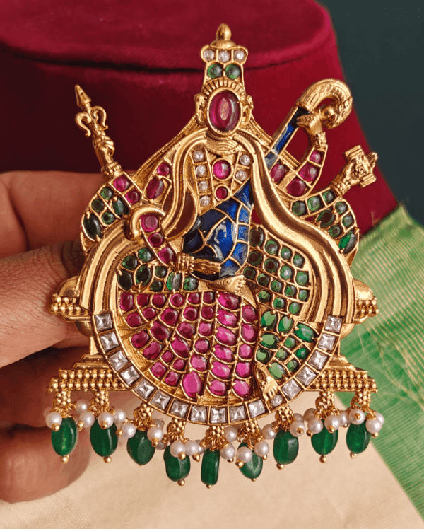 Saraswati with blue veena brooch