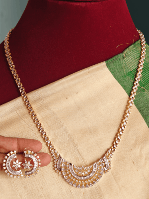 Diamond look alike half moon necklace