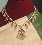 Kundan mossainaite mint green beads mala (Bird design)
