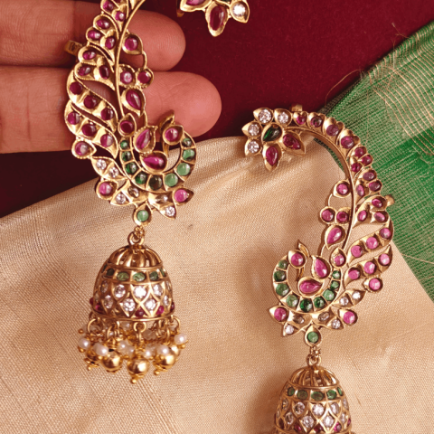 Peacock jhumkha earcuff model 2