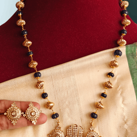 Om namo narayana with blue pumpkin bead chain