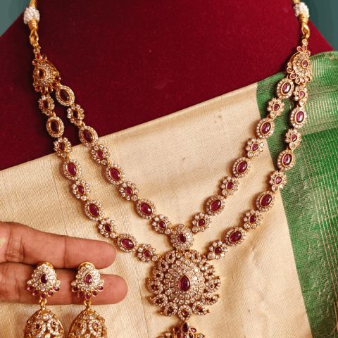Double layer victorian necklace set ( ruby white)