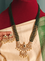 Double peacock chandbali 12 layer beaded chain set