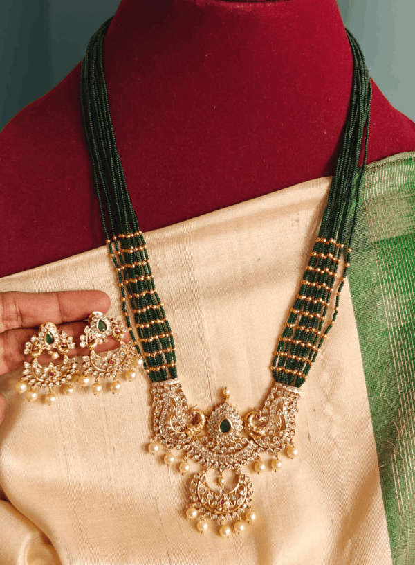 Double peacock chandbali 12 layer beaded chain set