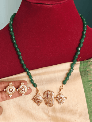 Om namo narayana pendant with green stone beads