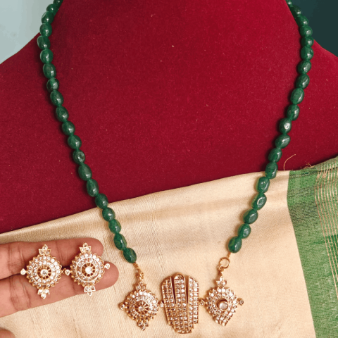 Om namo narayana pendant with green stone beads