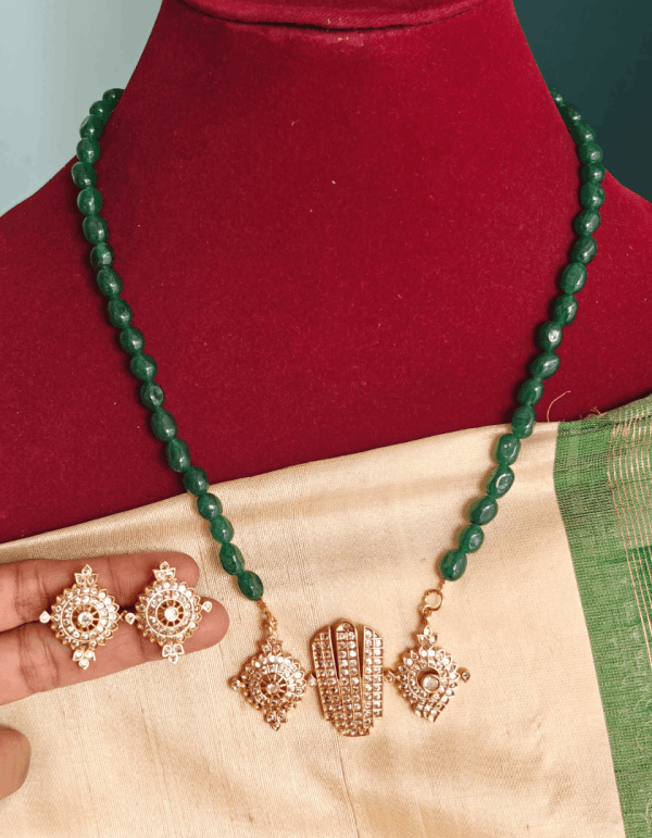 Om namo narayana pendant with green stone beads