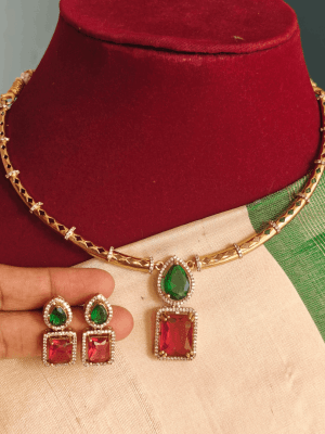 Ruby green solitaire hasli set
