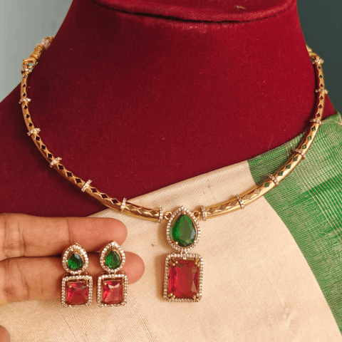 Ruby green solitaire hasli set