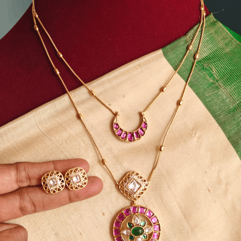 double line  moon kundan set