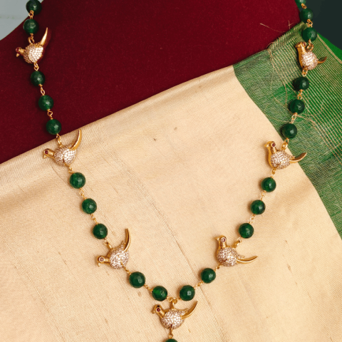 Bird green bead mala