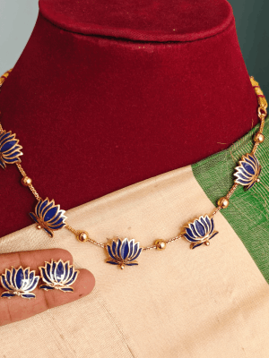 Manju warrier lotus neclace (blue enamel)