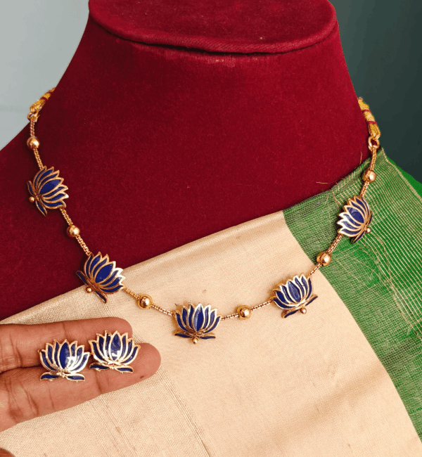 Manju warrier lotus neclace (blue enamel)
