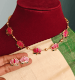 Manju warrier lotus necklace (ruby enamel)
