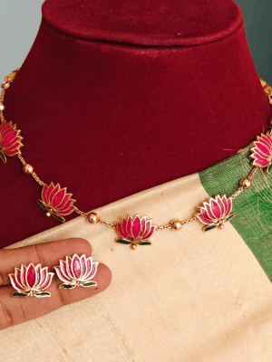 Manju warrier lotus necklace (ruby enamel)
