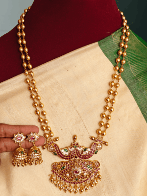 Rettai annam flower pendent jumkha set
