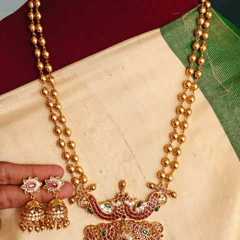 Rettai annam flower pendent jumkha set
