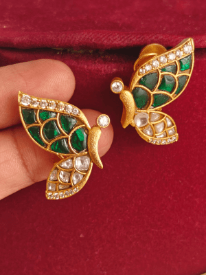 Butterfly kundan earrings (Green white)