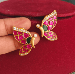 Butterfly jadau stud with back support (Ruby green white)