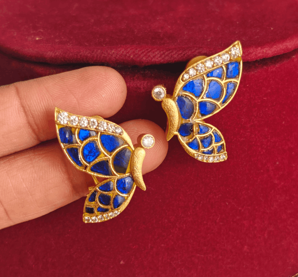 Butterfly jadau stud with back support (Blue white)