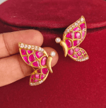 Butterfly jadau stud with back support (Ruby white)