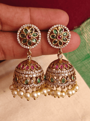 Emerald flower jhumkha
