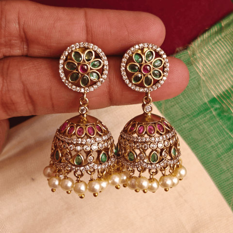 Emerald flower jhumkha