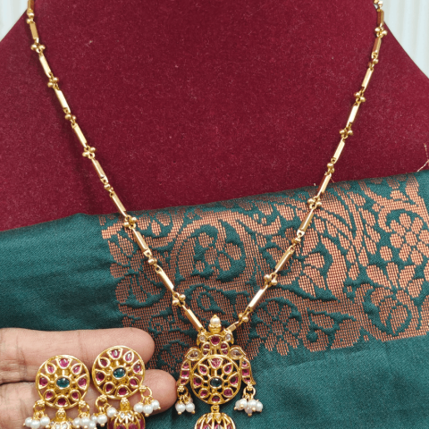 Double peacock flower pendant with salangai chain