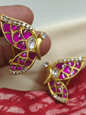 Butterfly jadau stud with back support (White ruby)