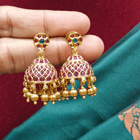 Ruby emerald bell jhumkha