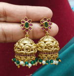 Antique jhumkha with cluster green pearl beads