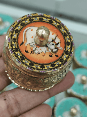 Pichwai kumkum box (Orange)