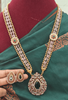 Ruby green stone american diamond with stone finishing pink beads