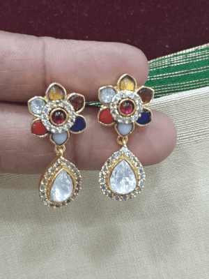 Floral jadau earrings (Navratna)