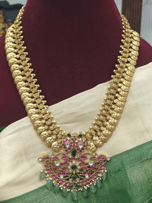 Double Peacock flower coin jadau haaram