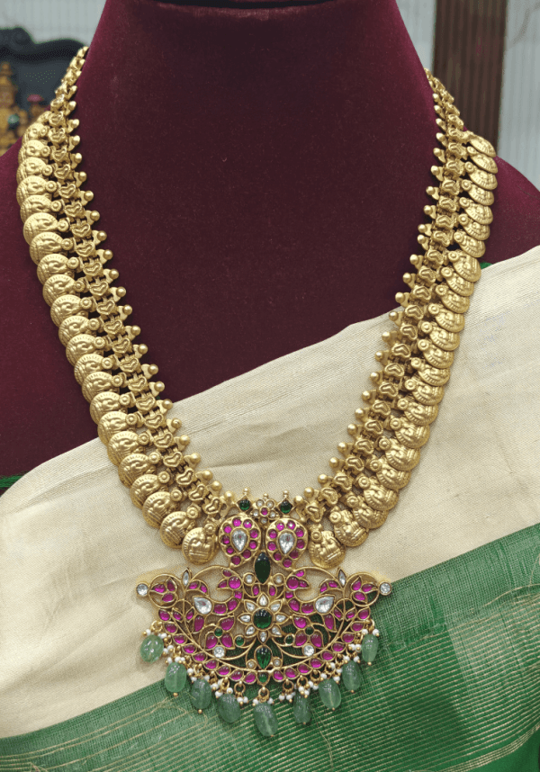 Double Peacock flower coin jadau haaram