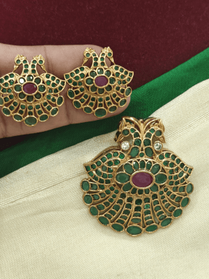 Mini gandaberunda pendant set (Emerald)