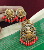 Thamarai lakshmi peacock pendant set (Coral)
