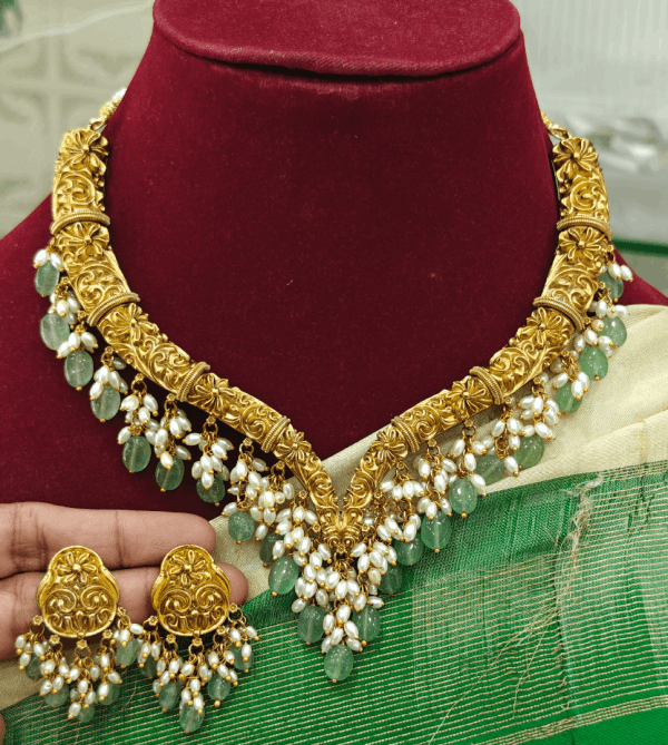 Mint beads floral kanti