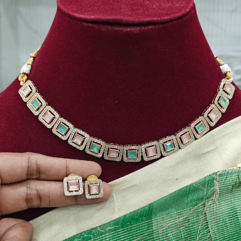 Antara rose gold necklace (Mint green pink)