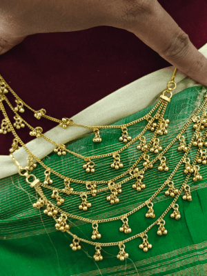 3 line golden beads ear chain