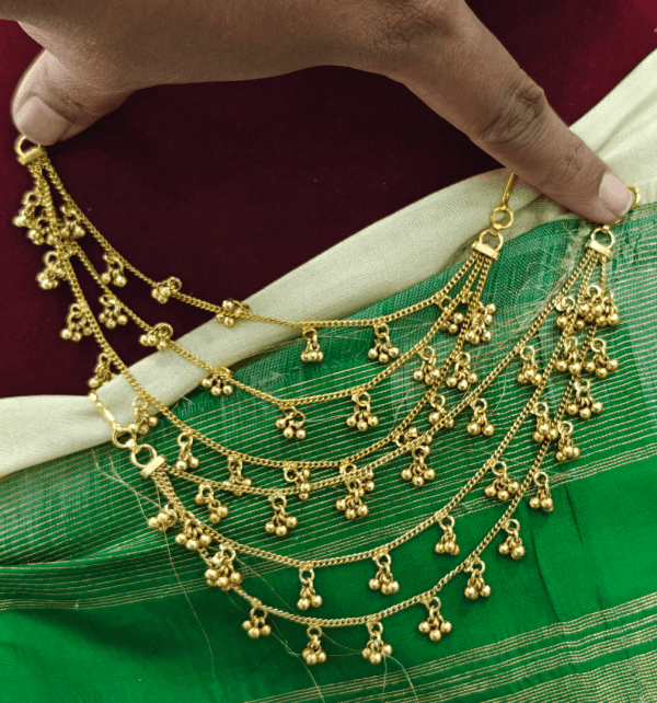 3 line golden beads ear chain