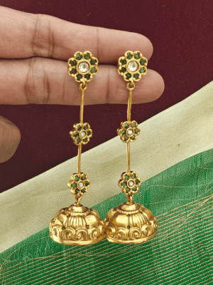 Preethi lightweight long kemp jhumkha (Green white)