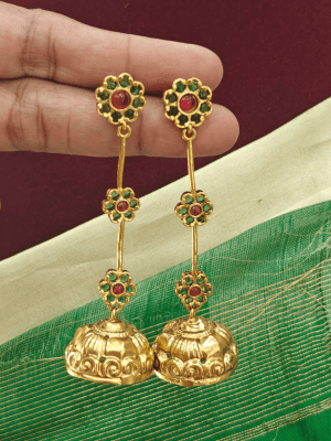 Preethi lightweight long kemp jhumkha (Green red)
