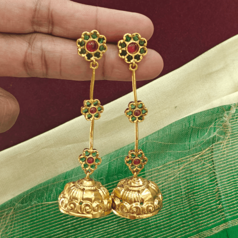 Preethi lightweight long kemp jhumkha (Green red)