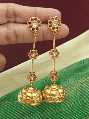 Preethi lightweight long kemp jhumkha (Ruby white)