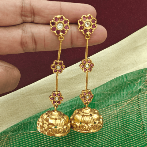 Preethi lightweight long kemp jhumkha (Ruby white)