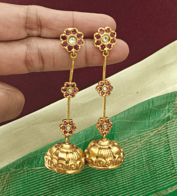 Preethi lightweight long kemp jhumkha (Ruby white)